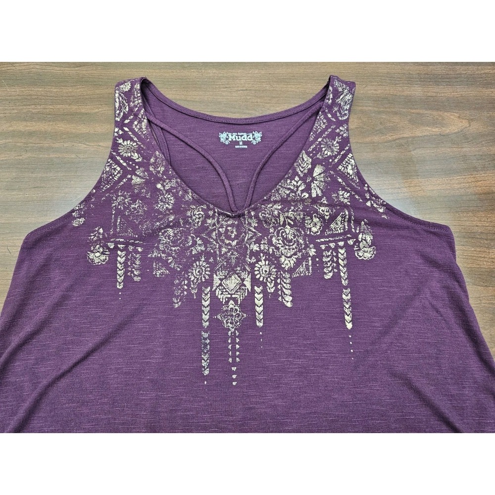 Mudd Womens Burgundy Tank Top M Boho Floral Graphic Flowy Sleeveless Casual Top - Picture 3 of 7